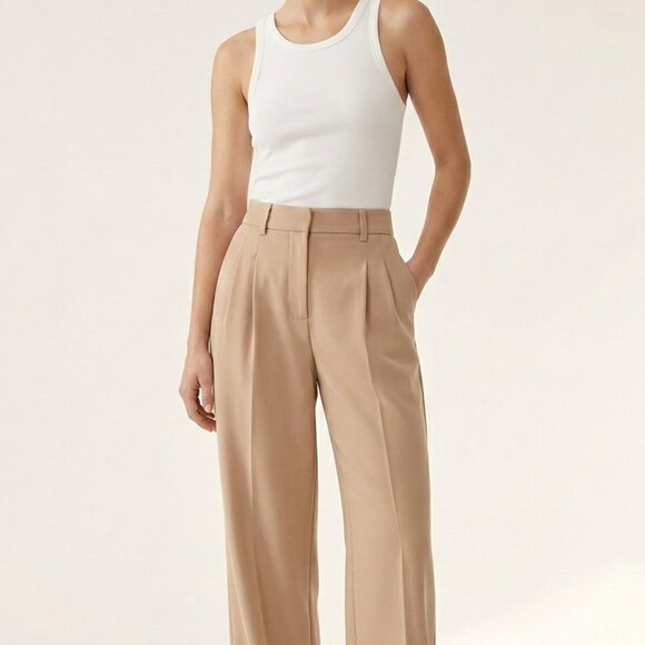 Aritzia Pants - Wilfred Aritzia Effortless Pant Camel Tan High Rise Pleated Trousers Size 2